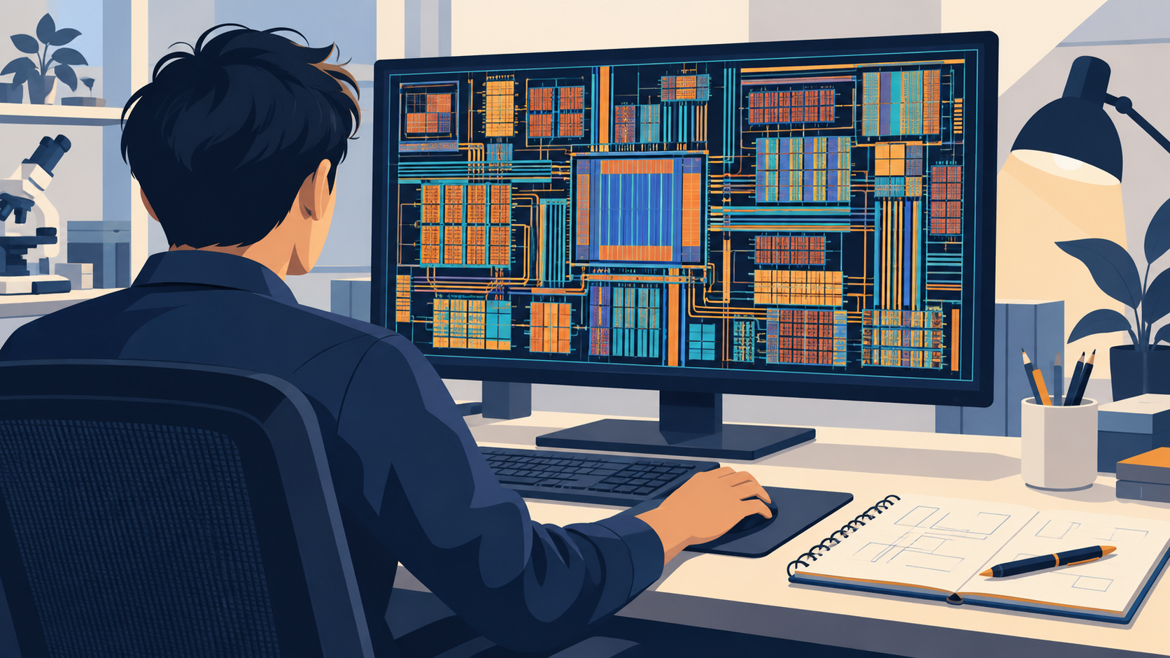 You at your workstation: sample illustration, not Affan's actual photo